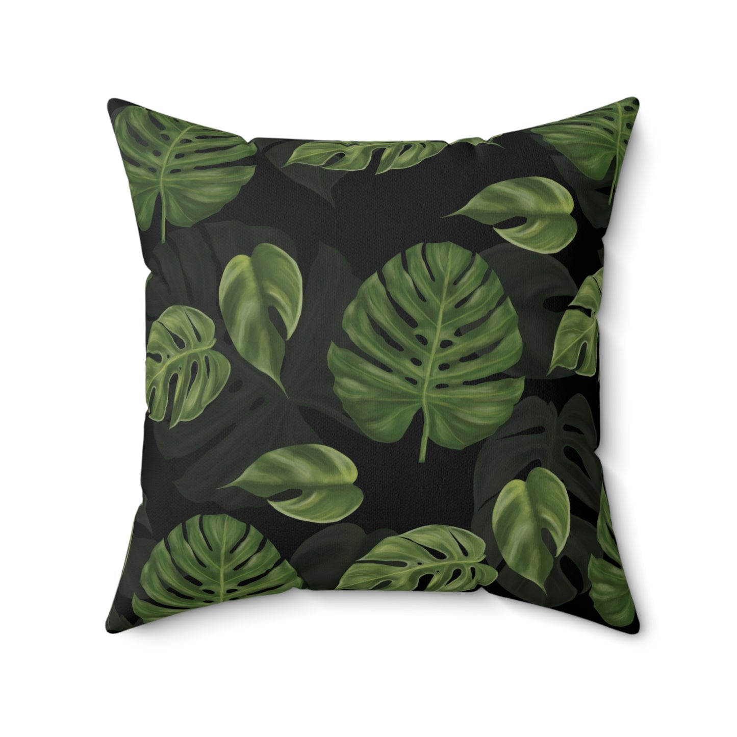 Black Monstera Leaf Throw Pillow