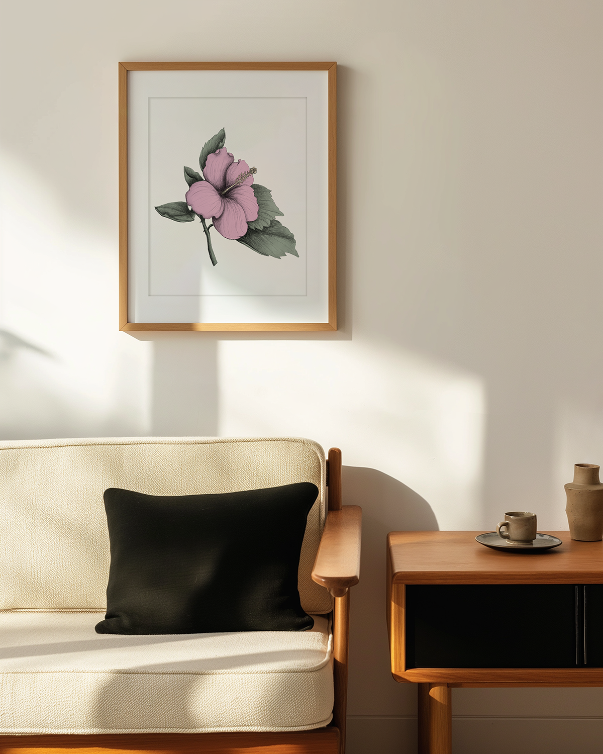 Framed Pink Hibiscus Flower
