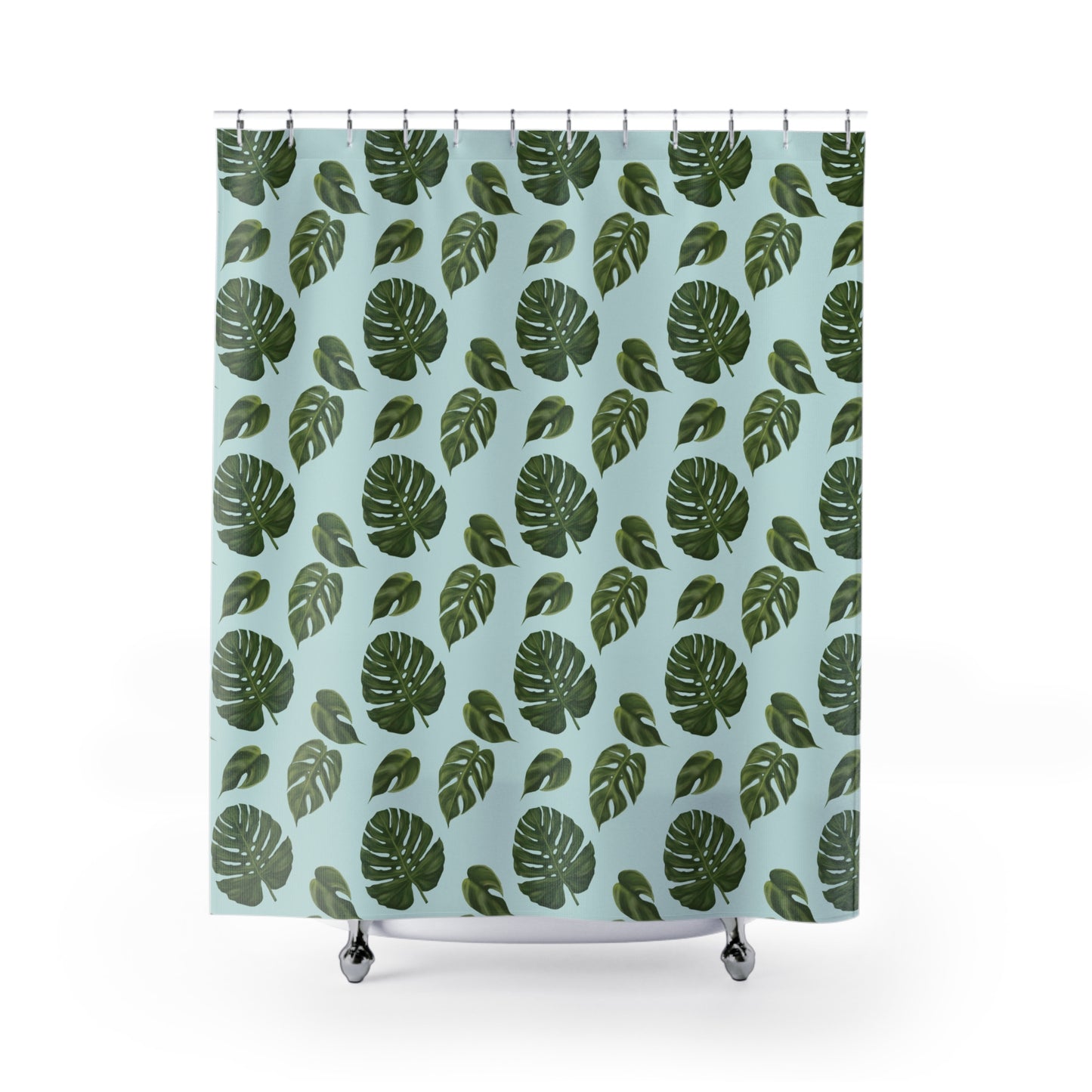 Blue Monstera Leaf Shower Curtain