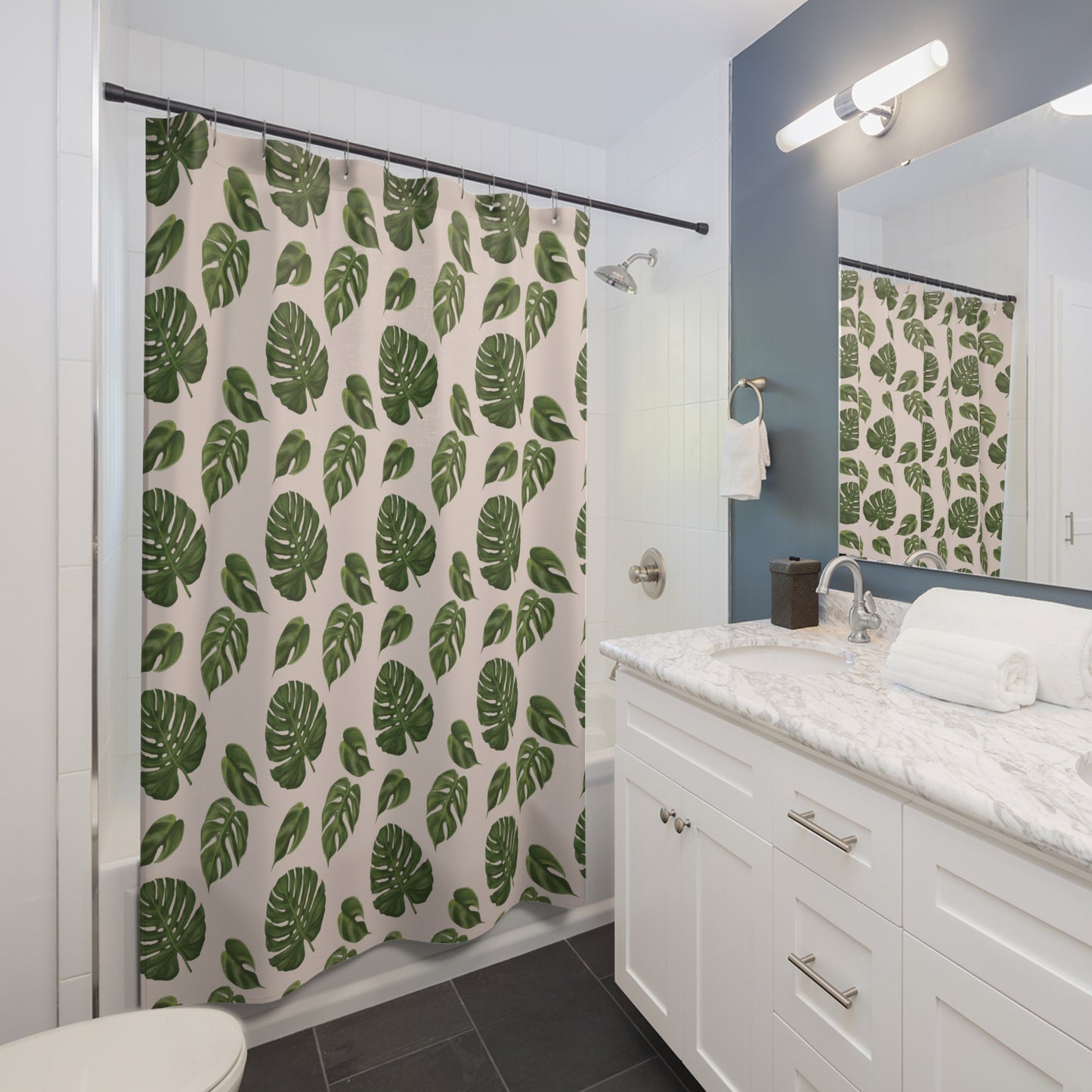 Pink Monstera Leaf Shower Curtain