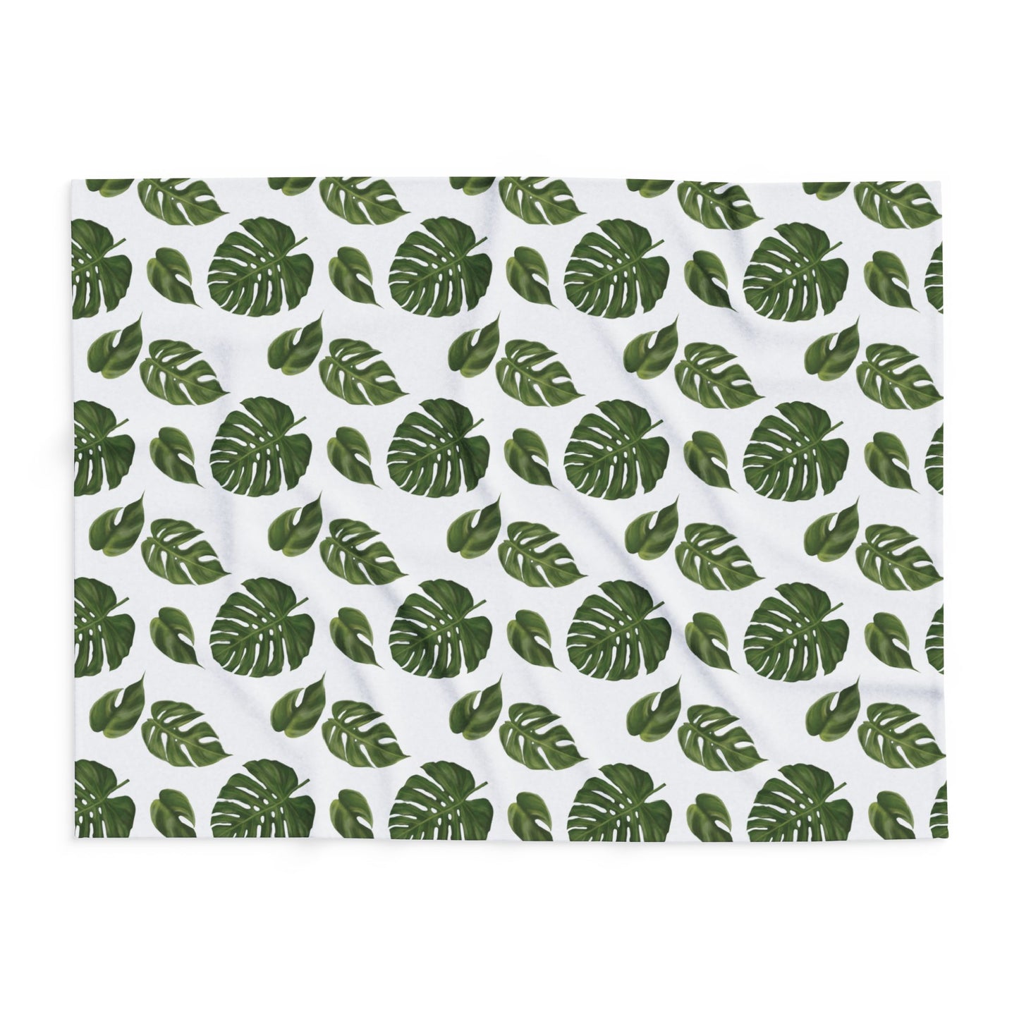 White Monstera Leaf Fleece Blanket