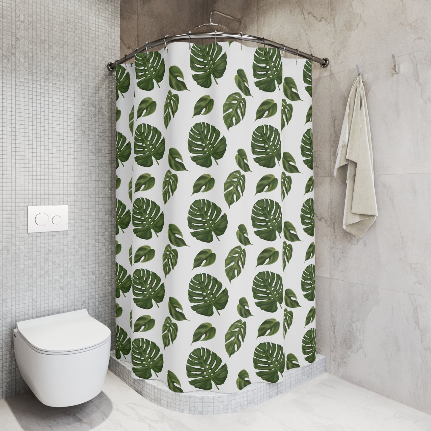 White Monstera Leaf Shower Curtain