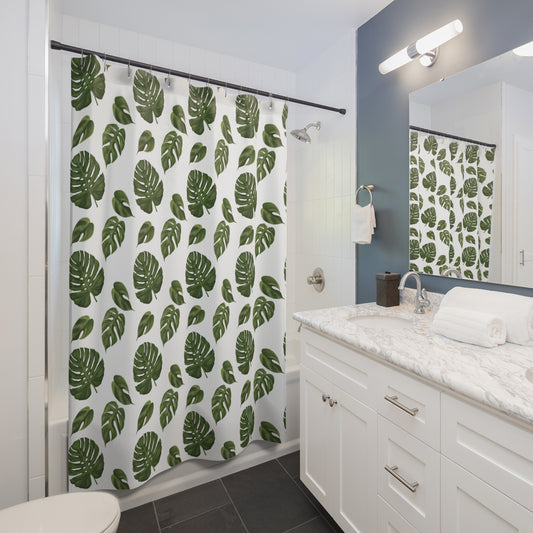 White Monstera Leaf Shower Curtain