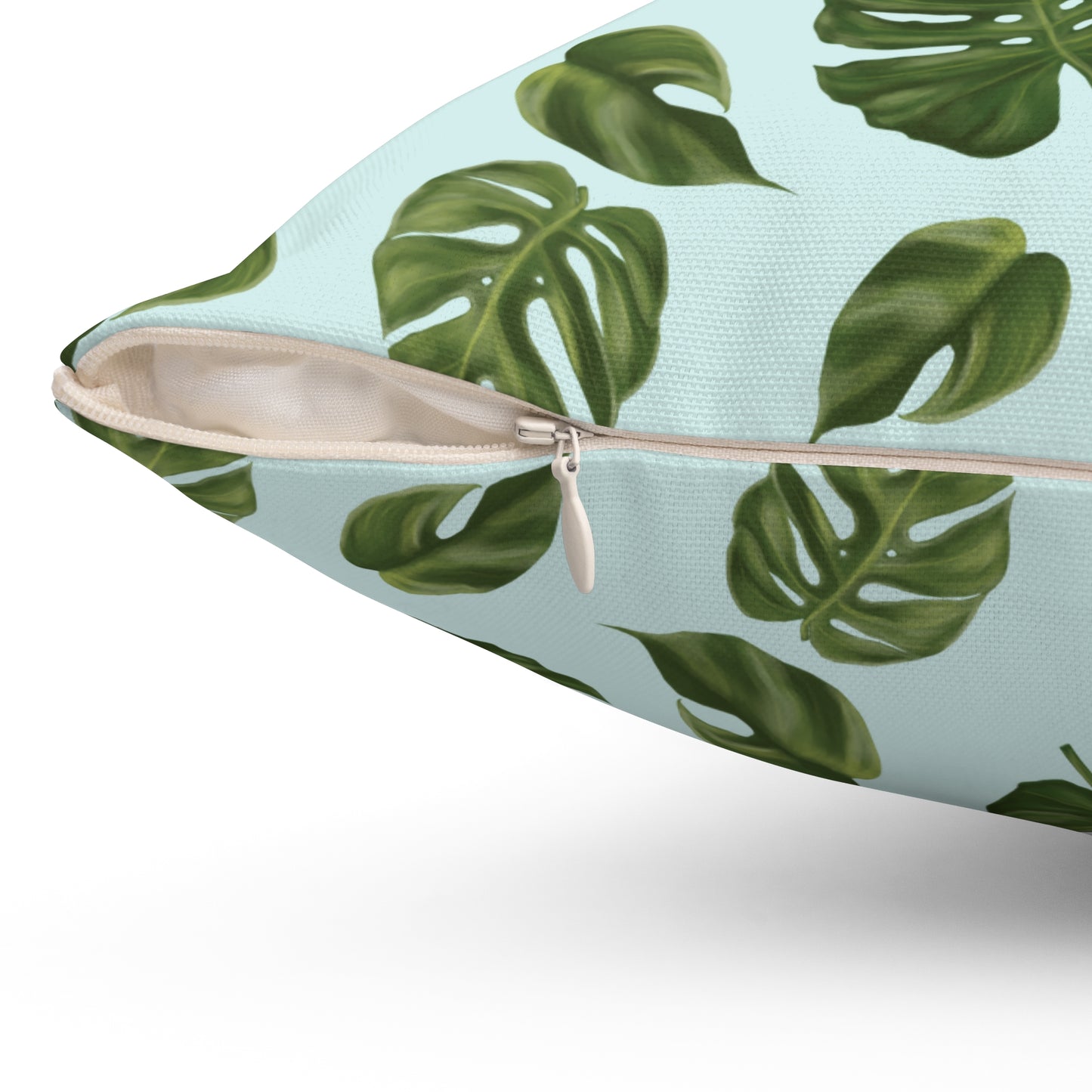 Blue Monstera Leaf Throw Pillow