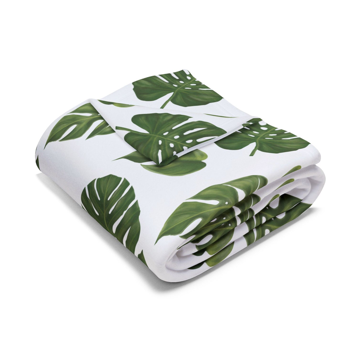 White Monstera Leaf Fleece Blanket