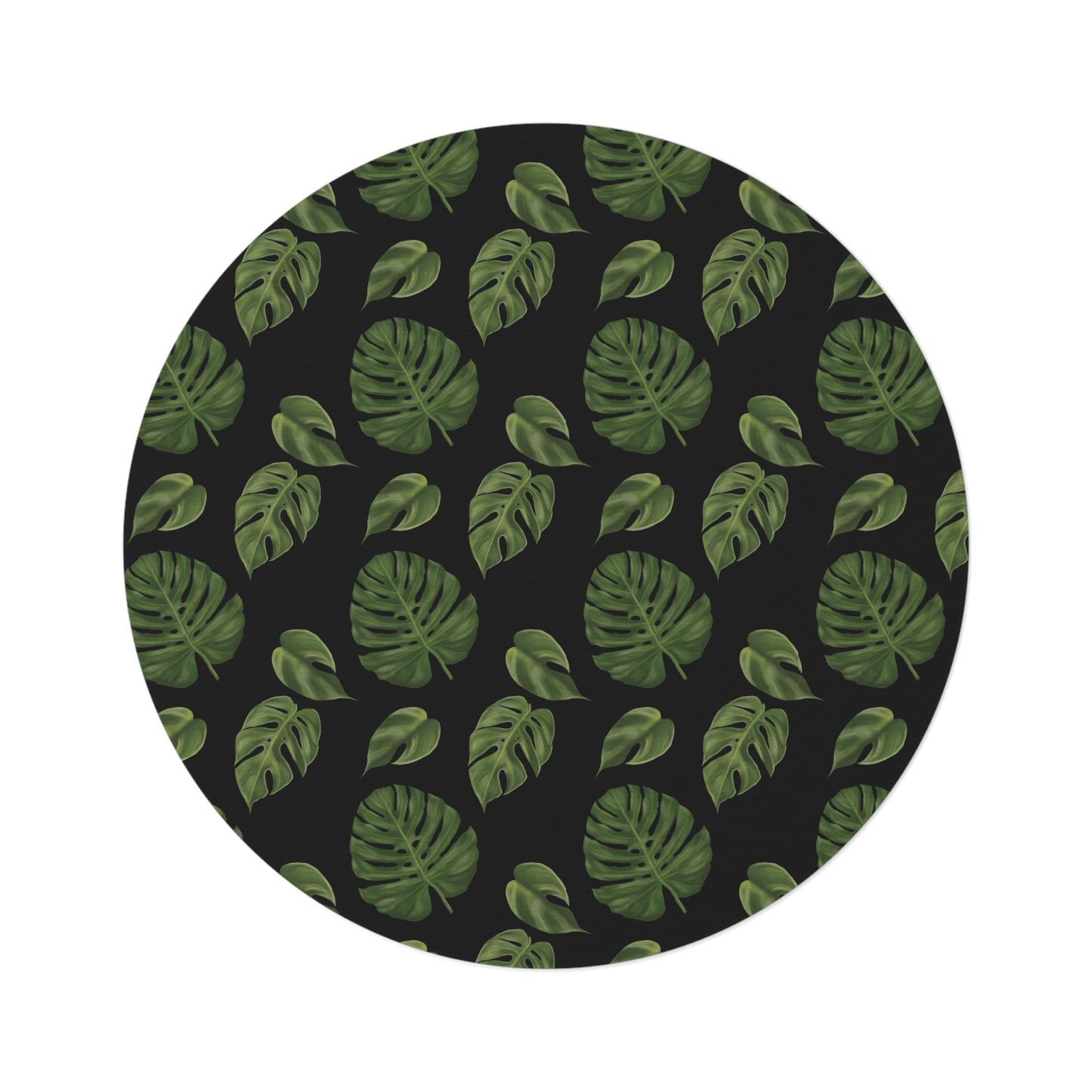 Black Monstera Leaf Round Rug