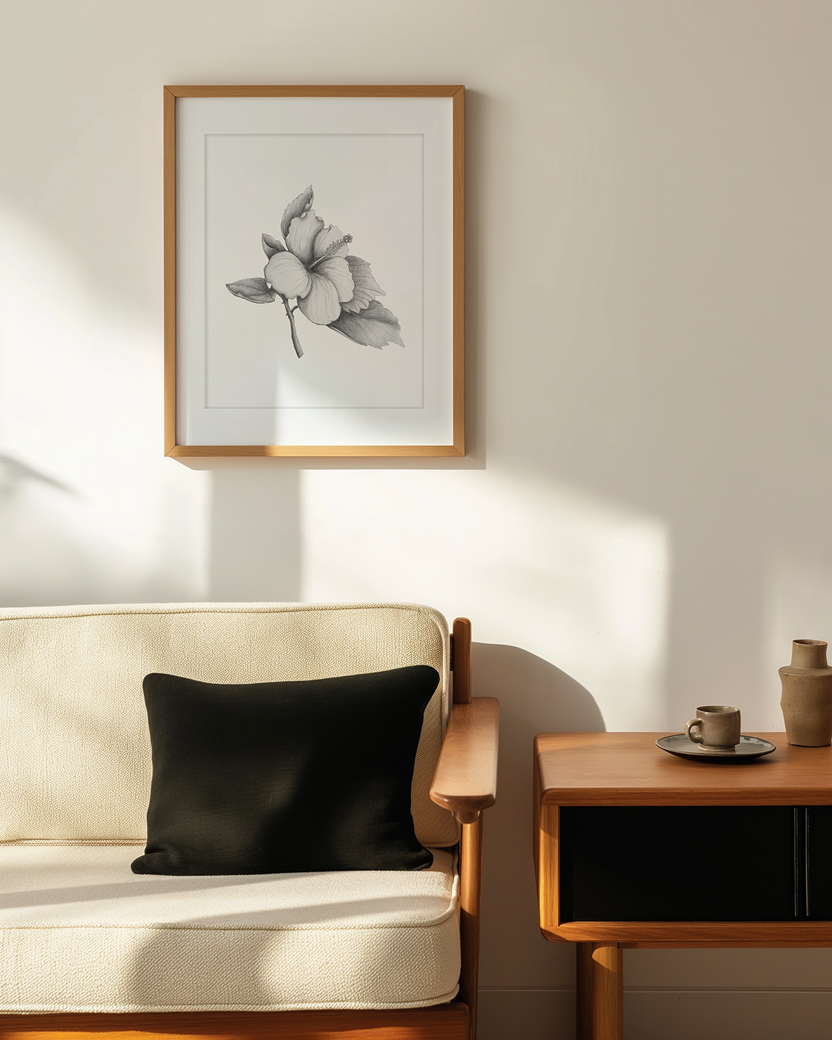 Framed Hibiscus Flower Drawing